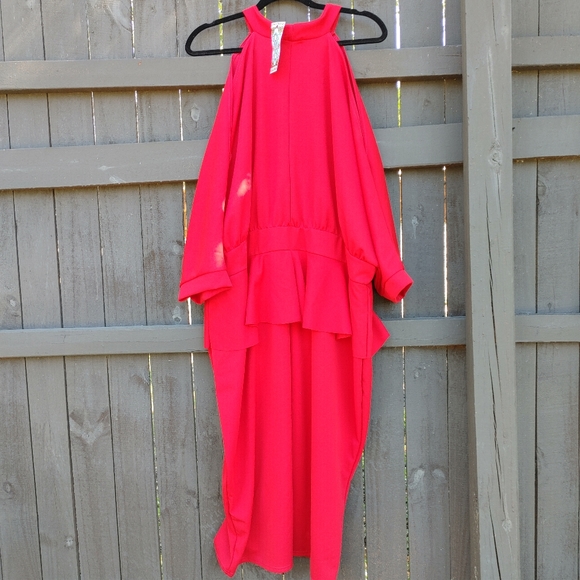 NWT Boohoo Red Formal Cold Shoulder Dress Size 28 - Picture 15 of 15